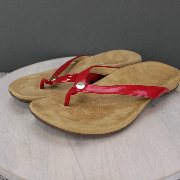 Vionic Thong Sandals Womens 11 Red Leather Comfort - Picture 4 of 10